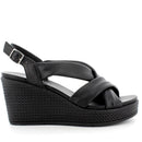 Donna agata sandalo con zeppa in pelle