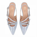 Slingback in vernice a punta con 3 cinturini