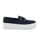 Slip-on in denim con morsetto gioiello