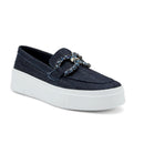 Slip-on in denim con morsetto gioiello