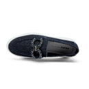 Slip-on in denim con morsetto gioiello
