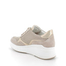 Sneakers con zeppa da donna beige e platino con zip