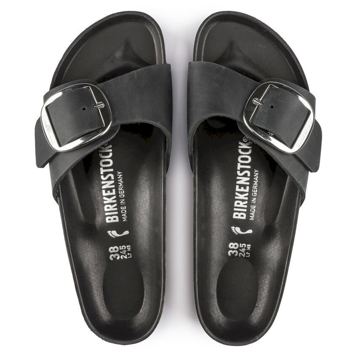 Birkenstock madrid big buckle black oiled leather calzata stretta