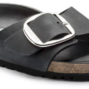 Birkenstock madrid big buckle black oiled leather calzata stretta