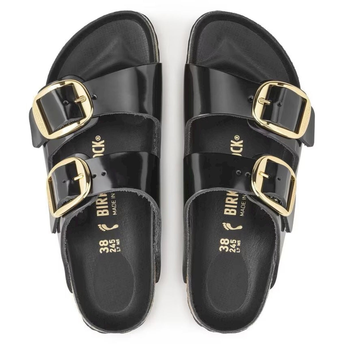 Arizona big buckle hex shine black,natural leather