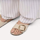 Madrid big buckle hex shine oyster, natural lea