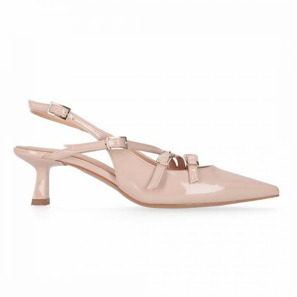 Slingback in vernice a punta con 3 cinturini