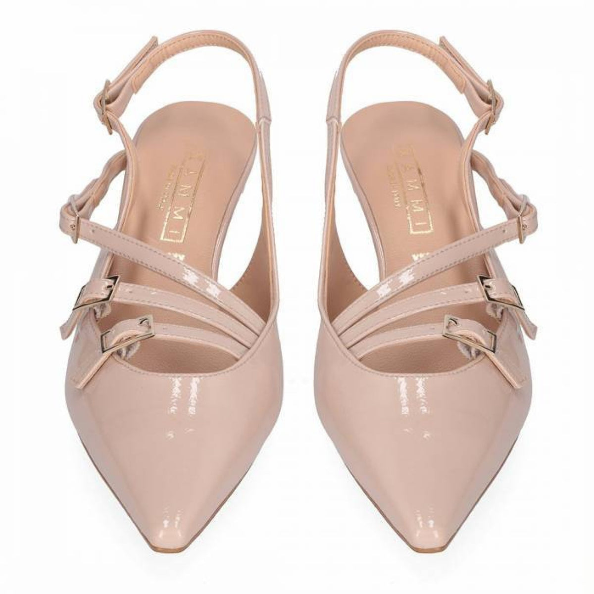 Slingback in vernice a punta con 3 cinturini