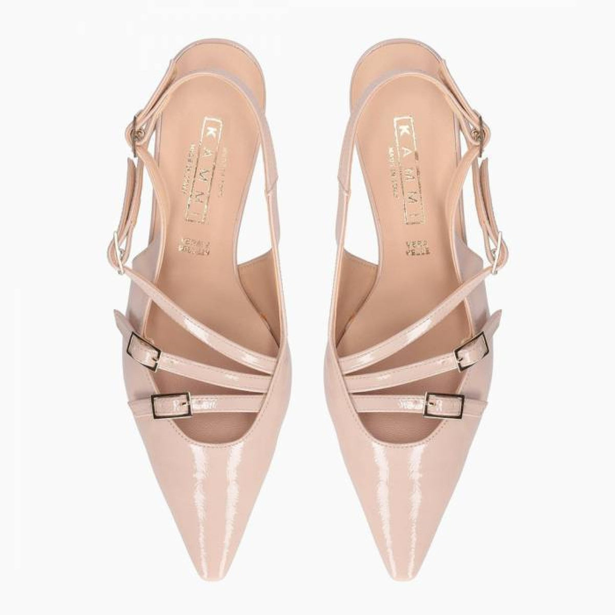 Slingback in vernice a punta con 3 cinturini