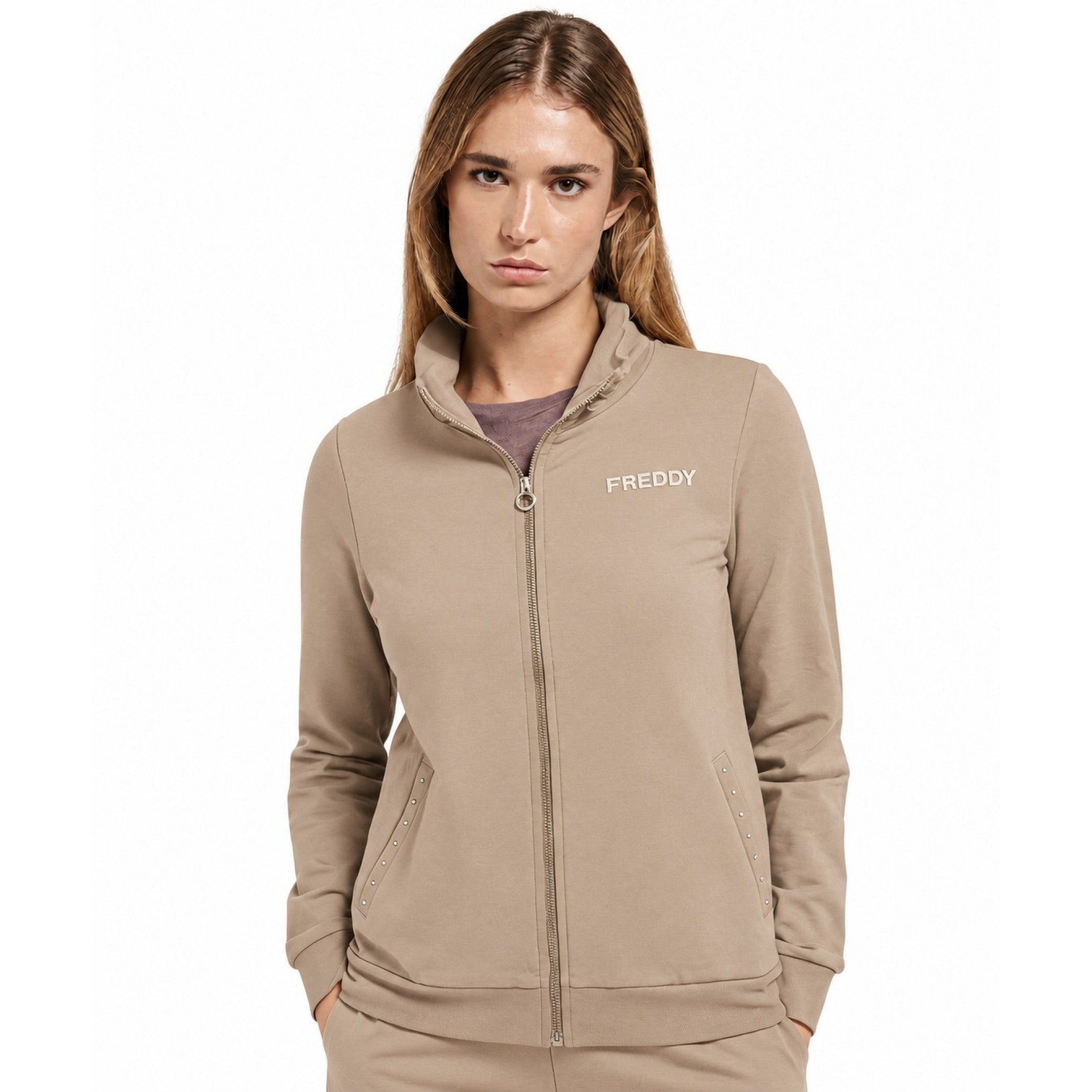 Freddy felpa regular con zip e collo alto arricciato donna