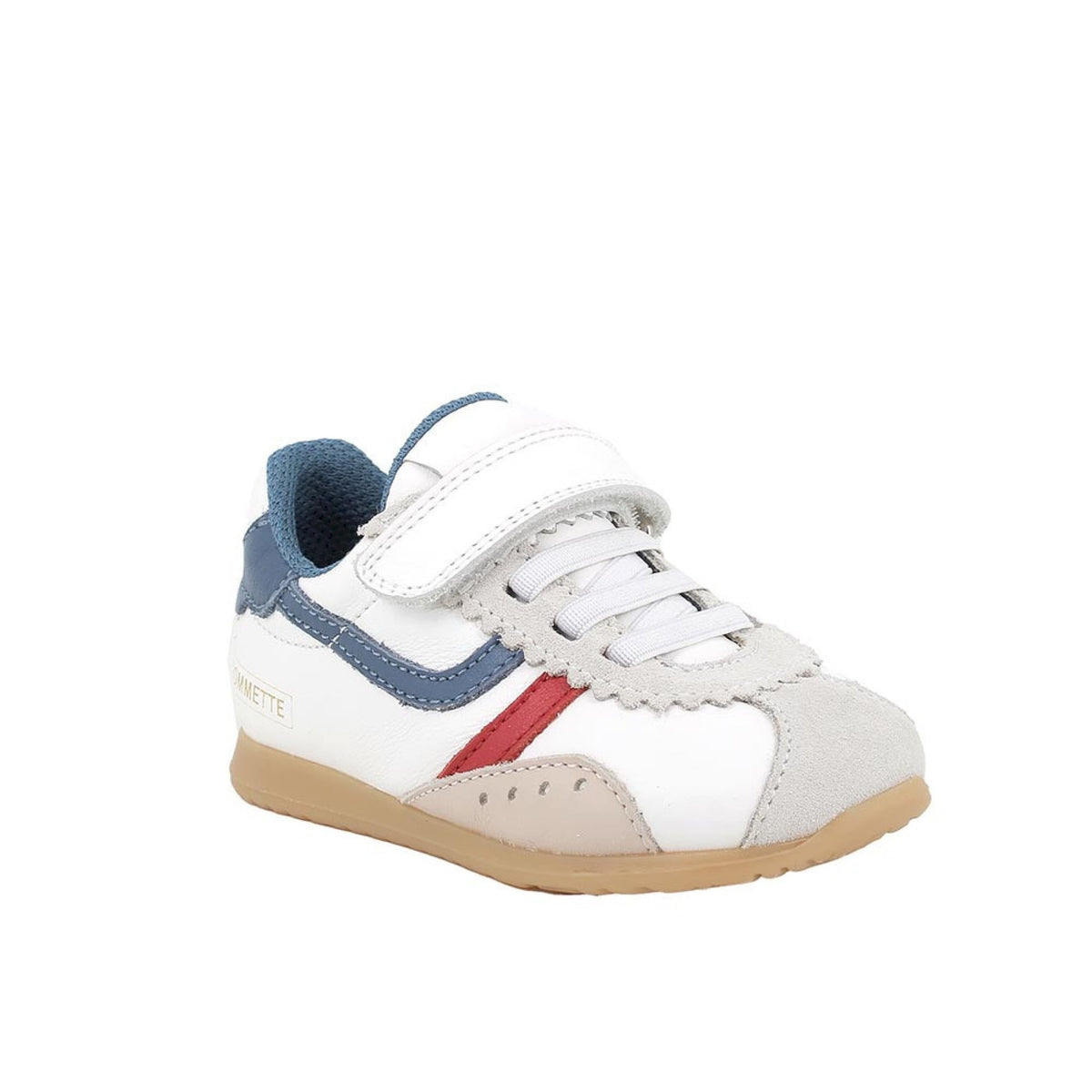 Sneakers da bambino bianco e blu con strap