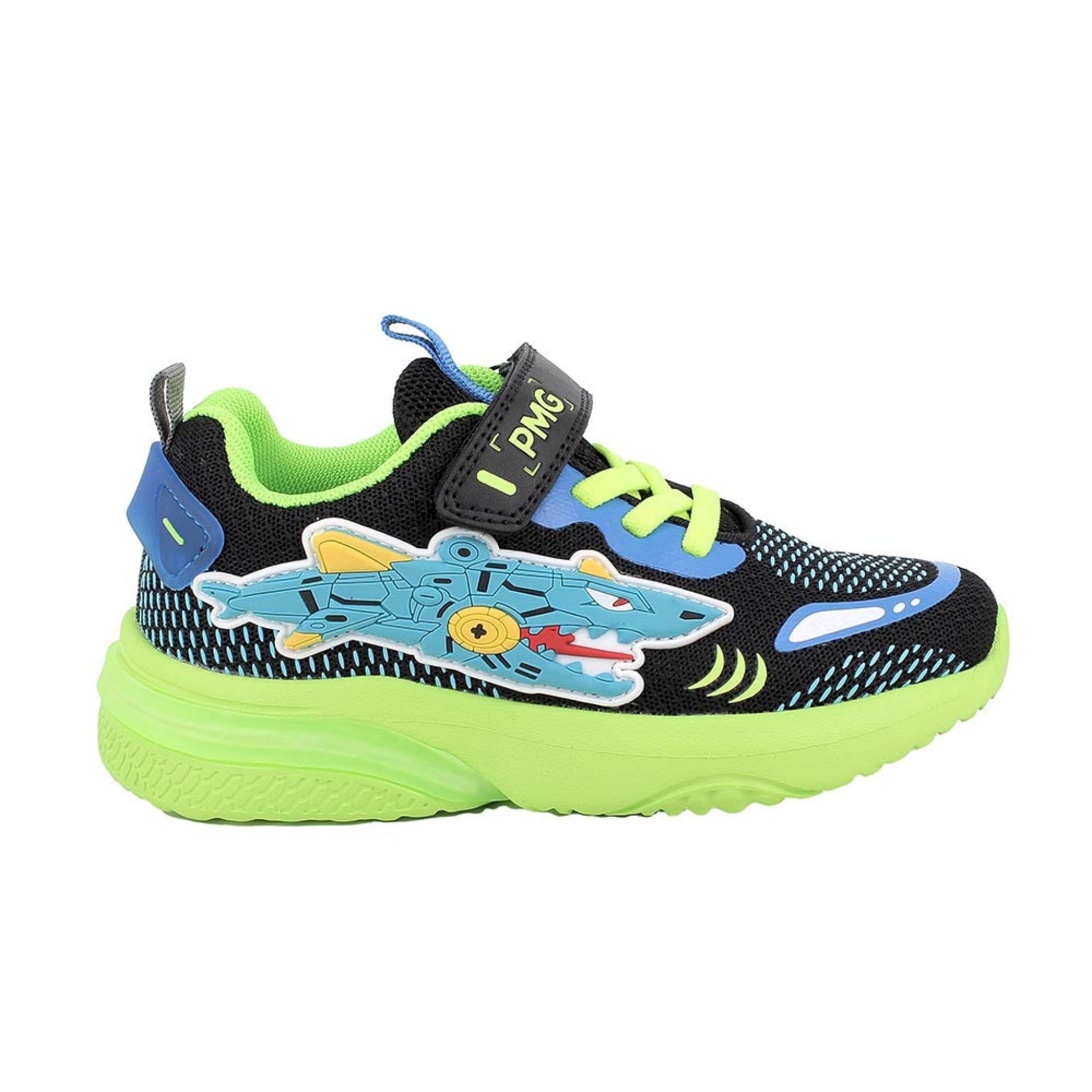 Sneakers da bambino nero e celeste con strap
