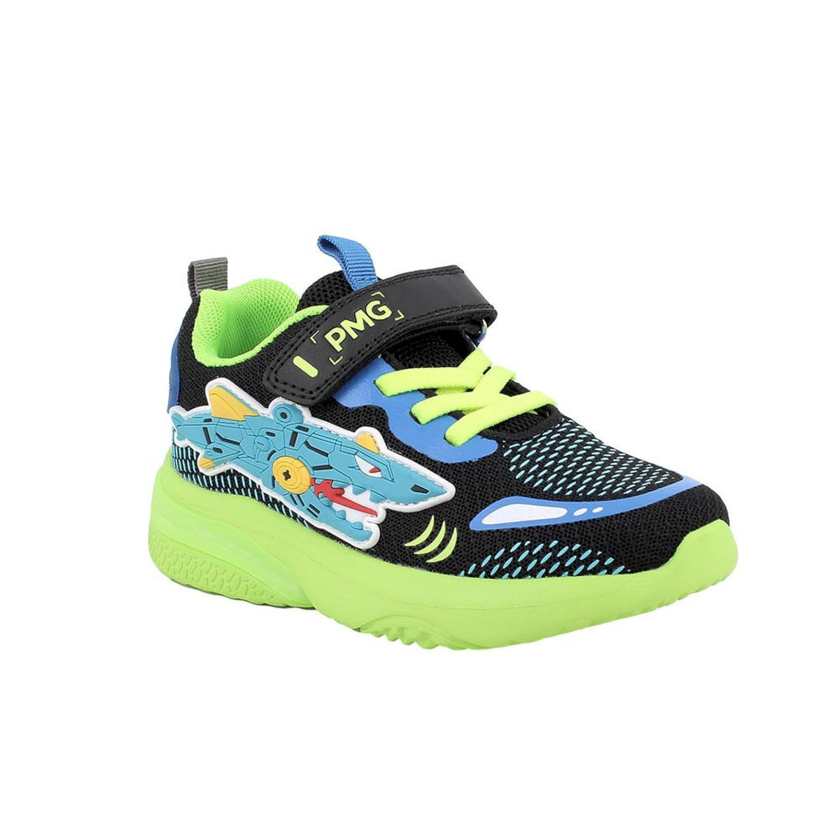 Sneakers da bambino nero e celeste con strap
