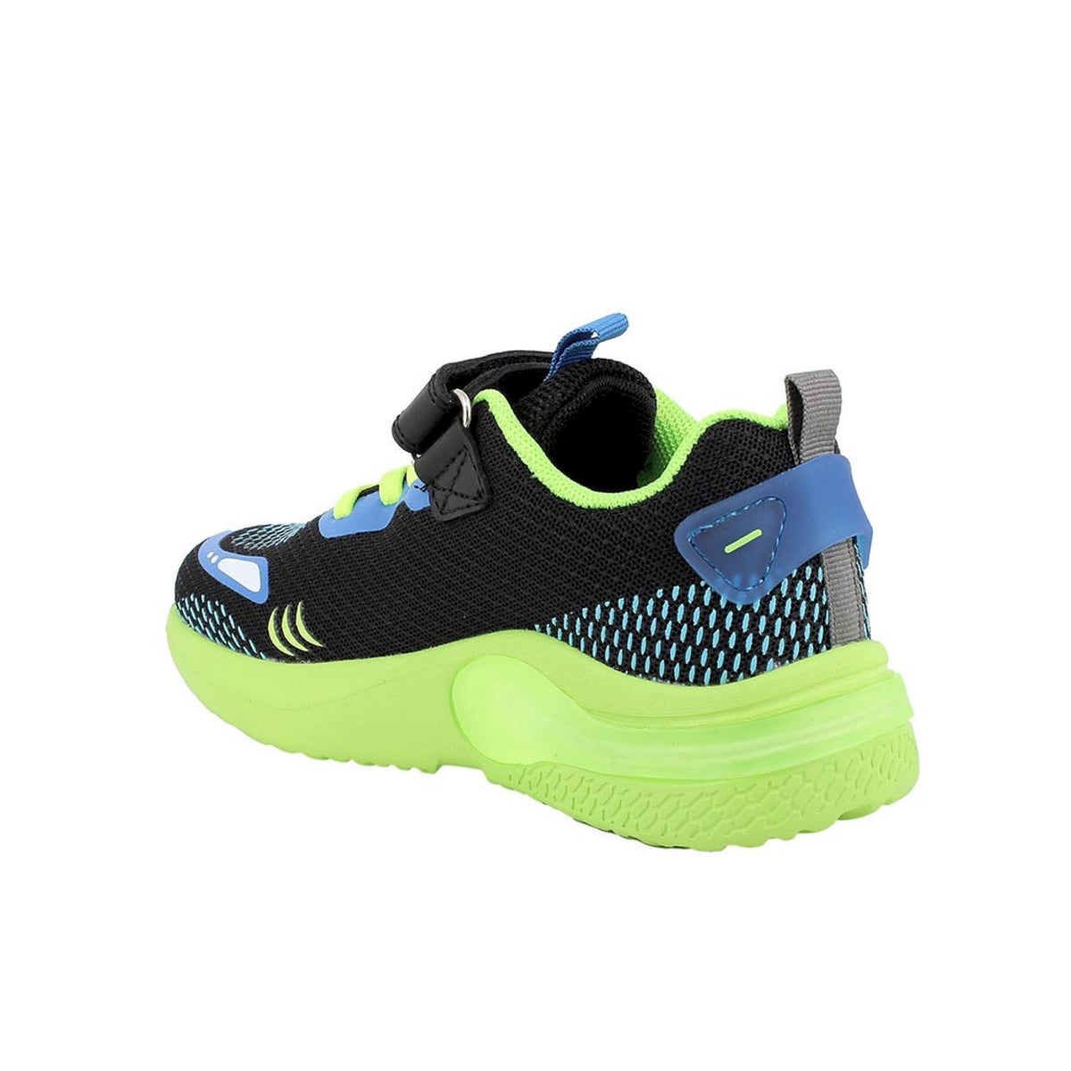 Sneakers da bambino nero e celeste con strap
