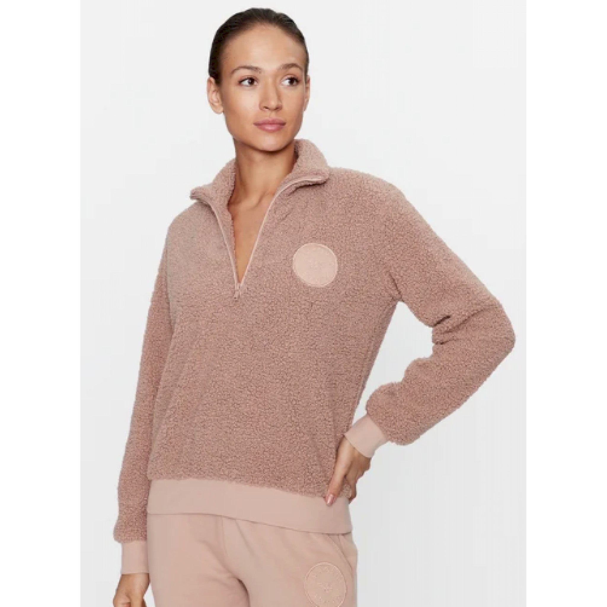 Armani felpa 1/2 zip effetto teddy con patch logo