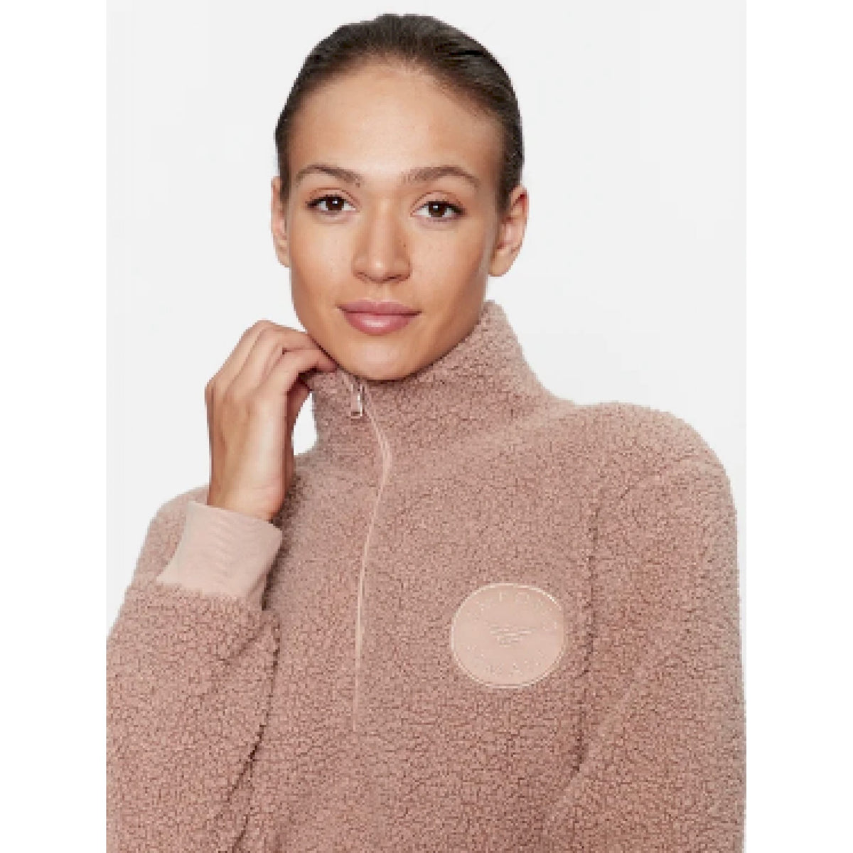 Armani felpa 1/2 zip effetto teddy con patch logo