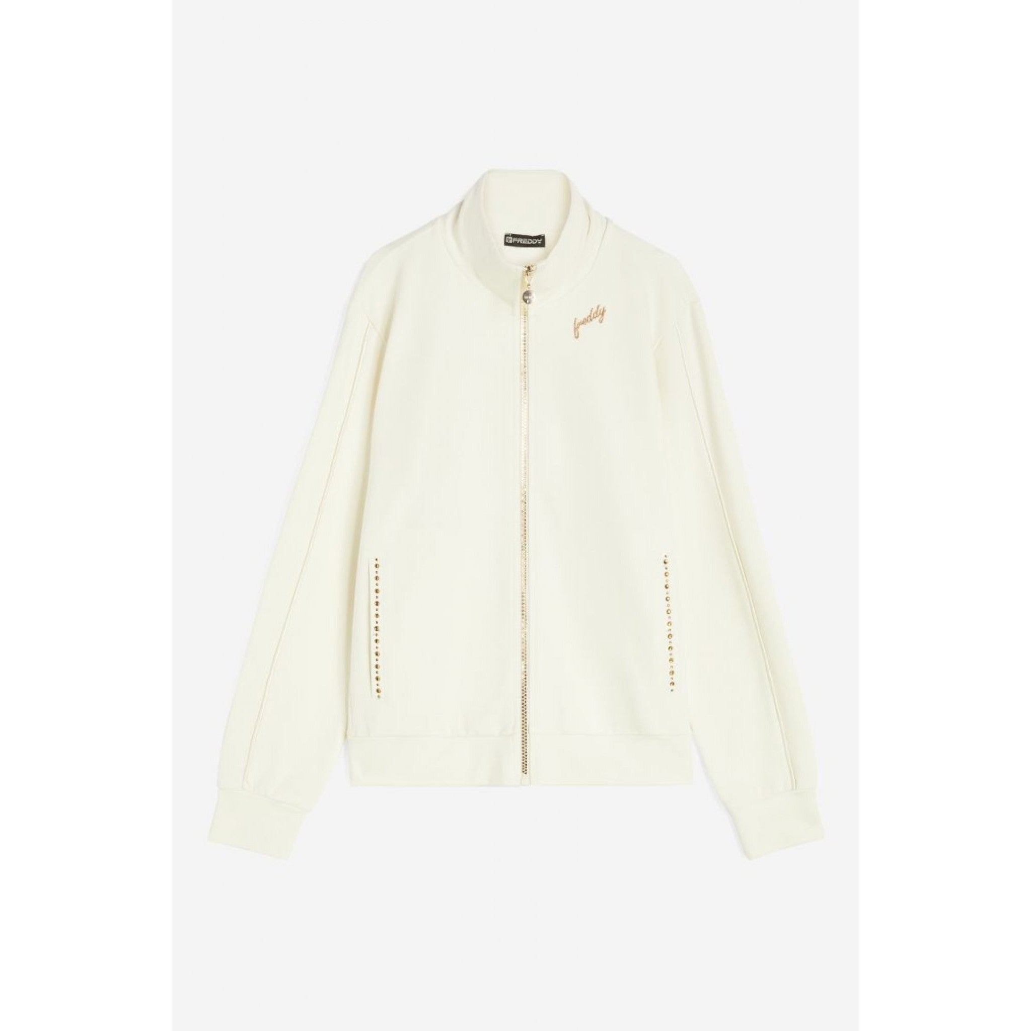 Freddy felpa zip e collo alto da donna con piping satin e strass