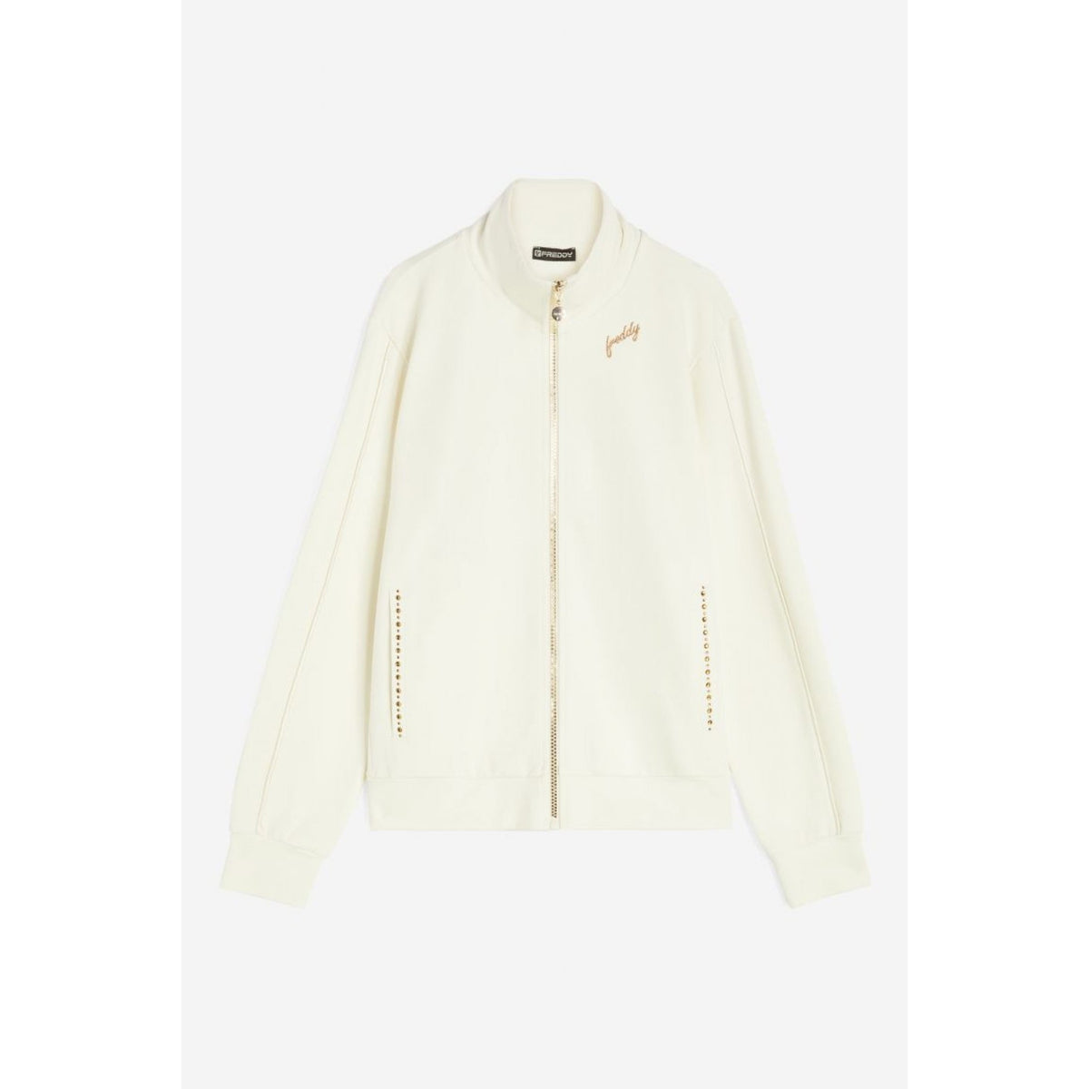 Freddy felpa zip e collo alto da donna con piping satin e strass