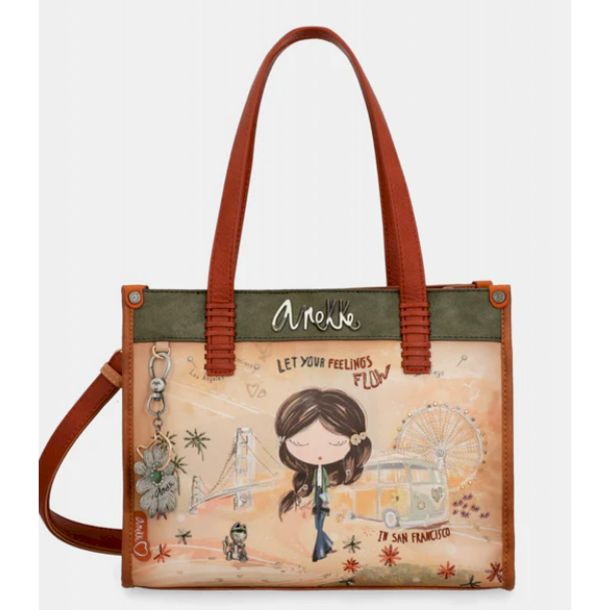 Anekke borsa cammello peace & love