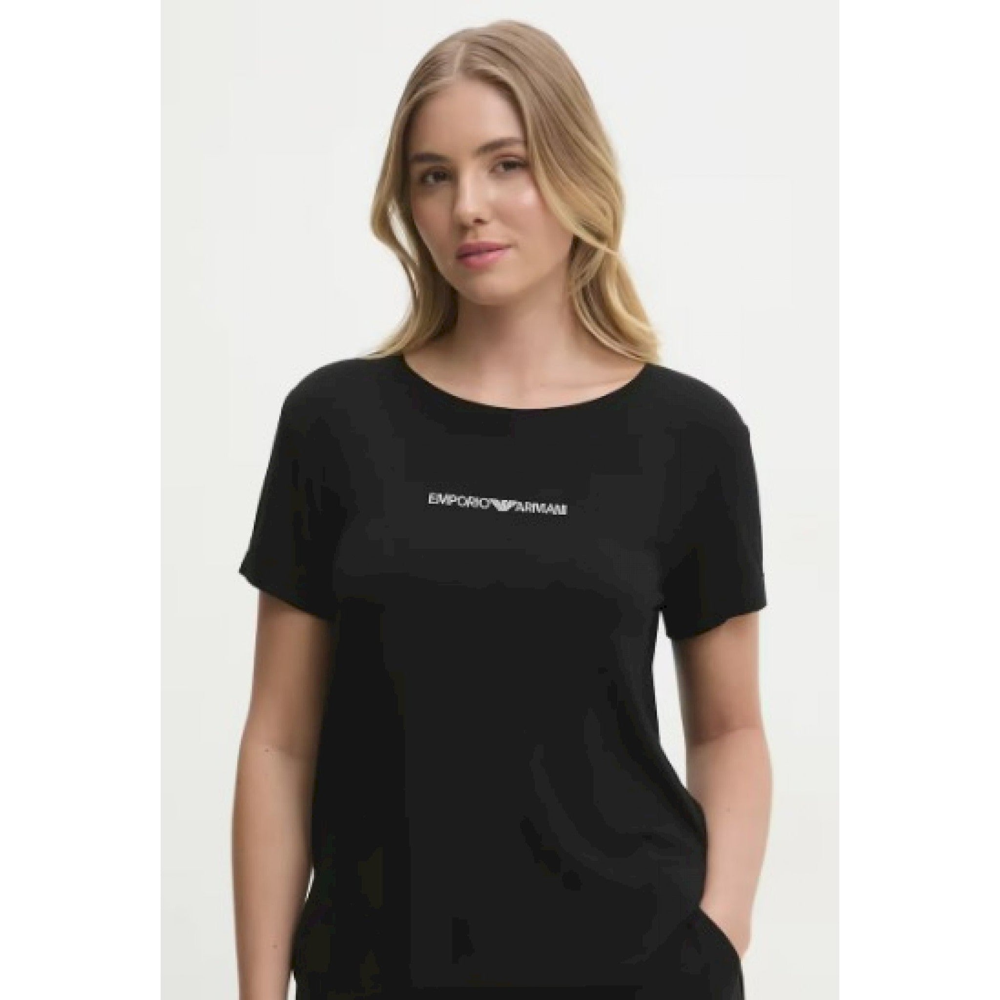 Armani maglia viscosa morbida scritta piccola brillantini