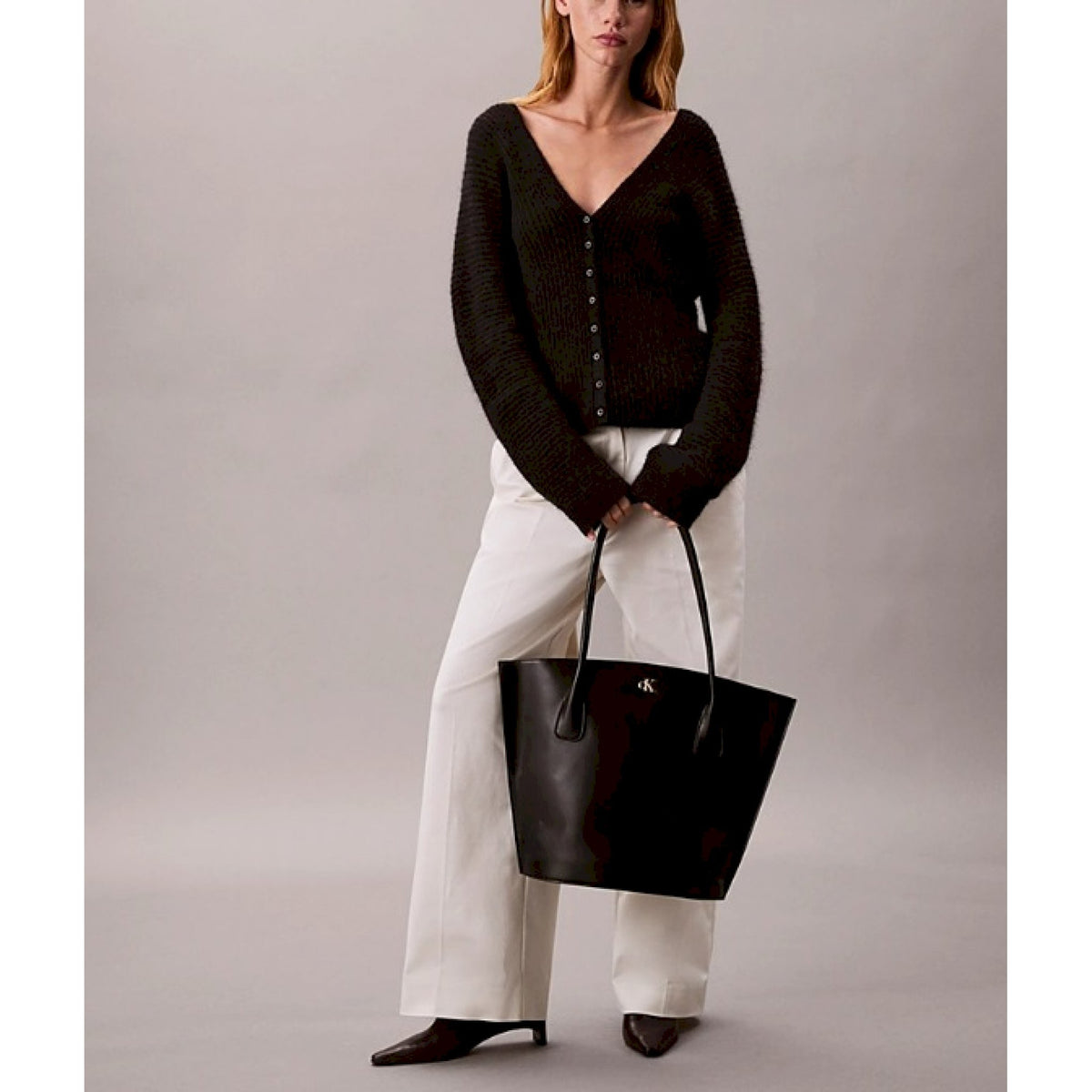Calvin klein borsa tote con elementi metallici con logo monogramma
