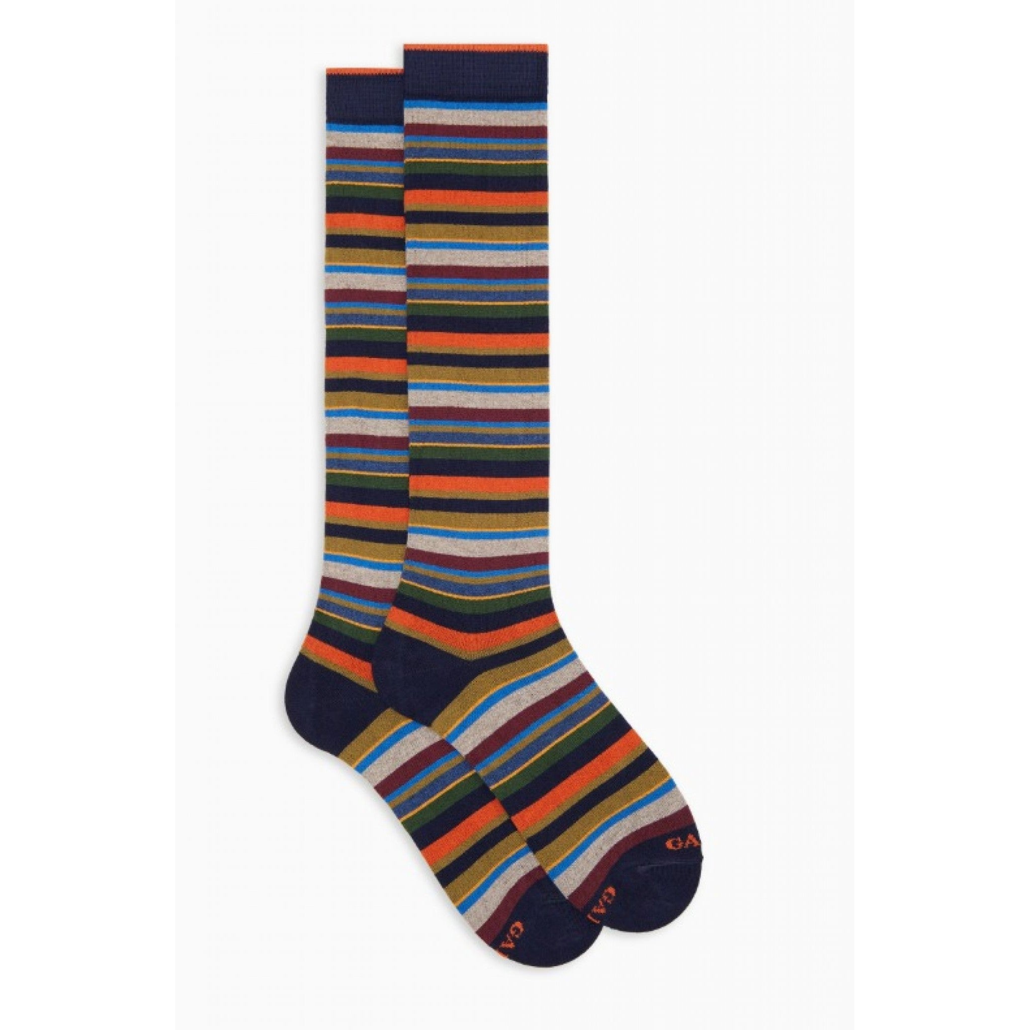 Gallo calze lunghe uomo cotone e cashmere righe multicolor micro