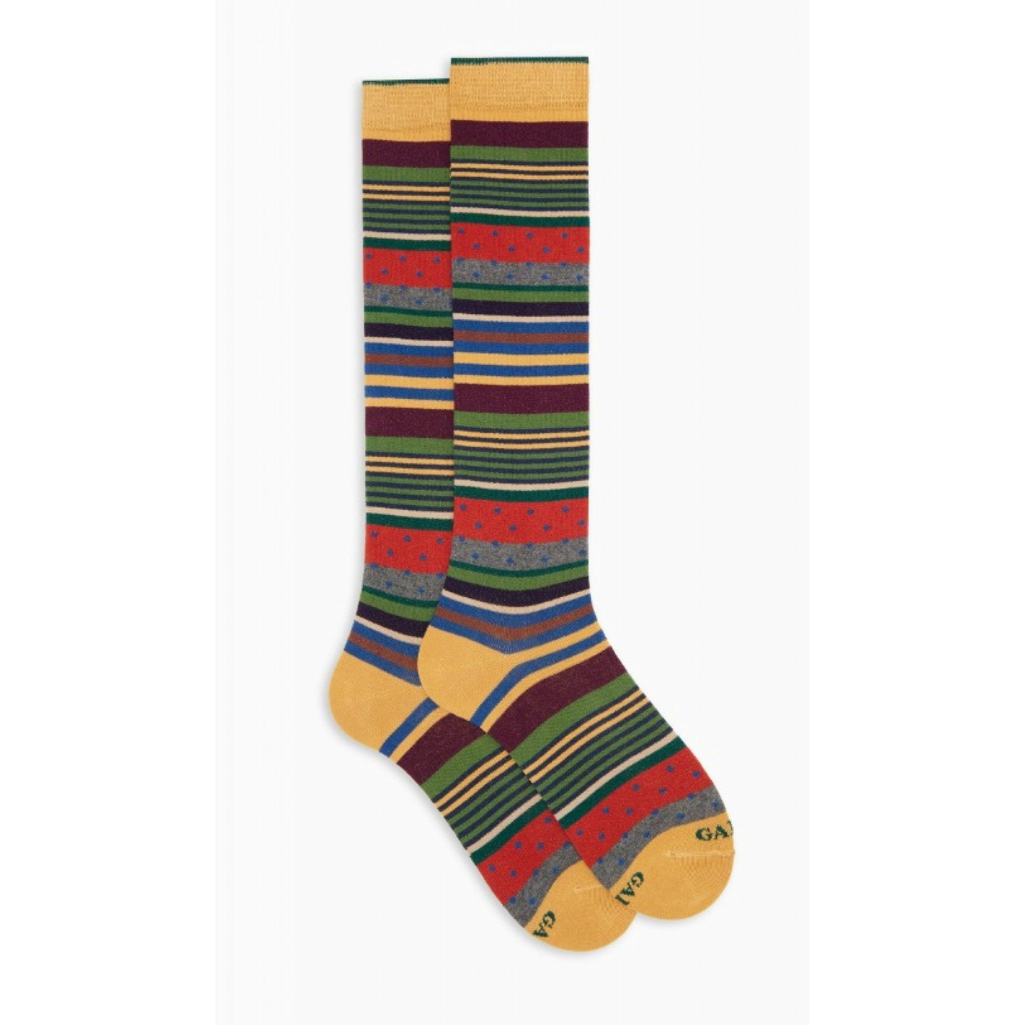 Gallo calze lunghe uomo cotone caldo fantasia mix righe e pois