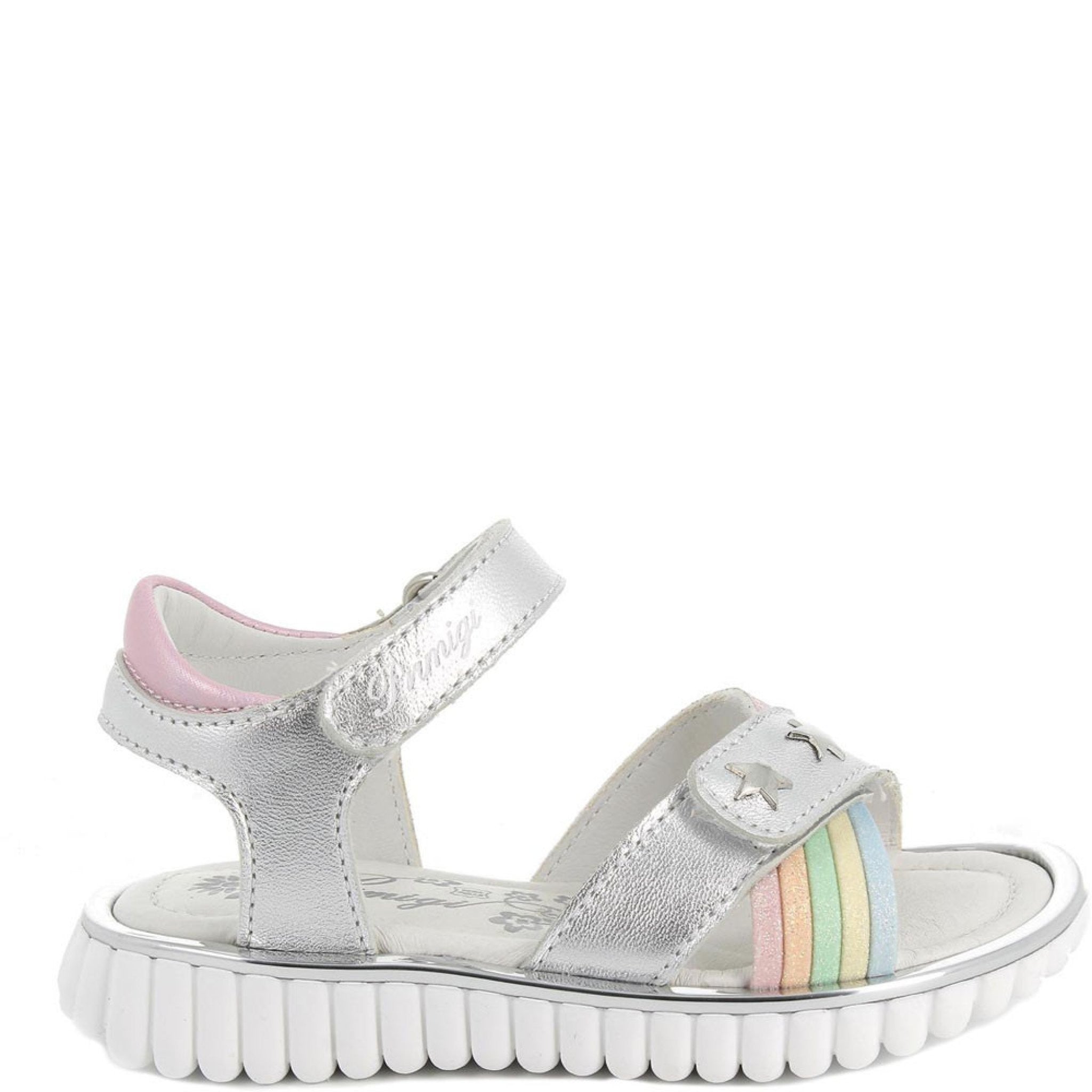 Sandalo in pelle da bambina argento-rosa