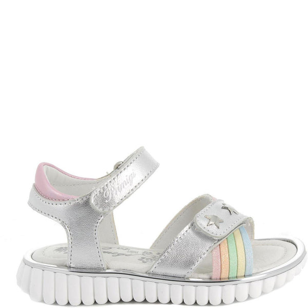 Sandalo in pelle da bambina argento-rosa