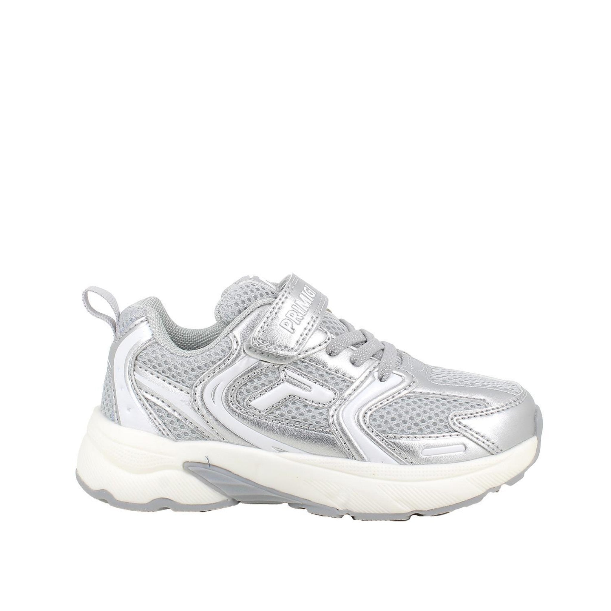 Sneakers da bambina argento e grigio con strap