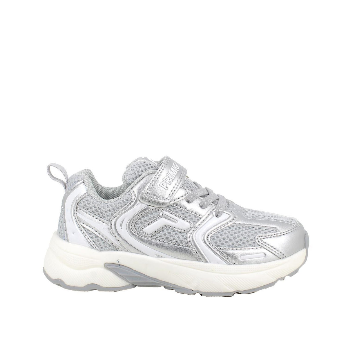 Sneakers da bambina argento e grigio con strap