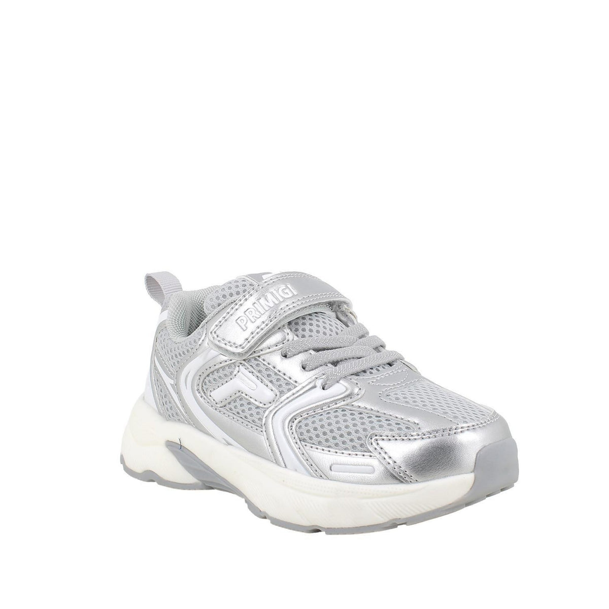 Sneakers da bambina argento e grigio con strap
