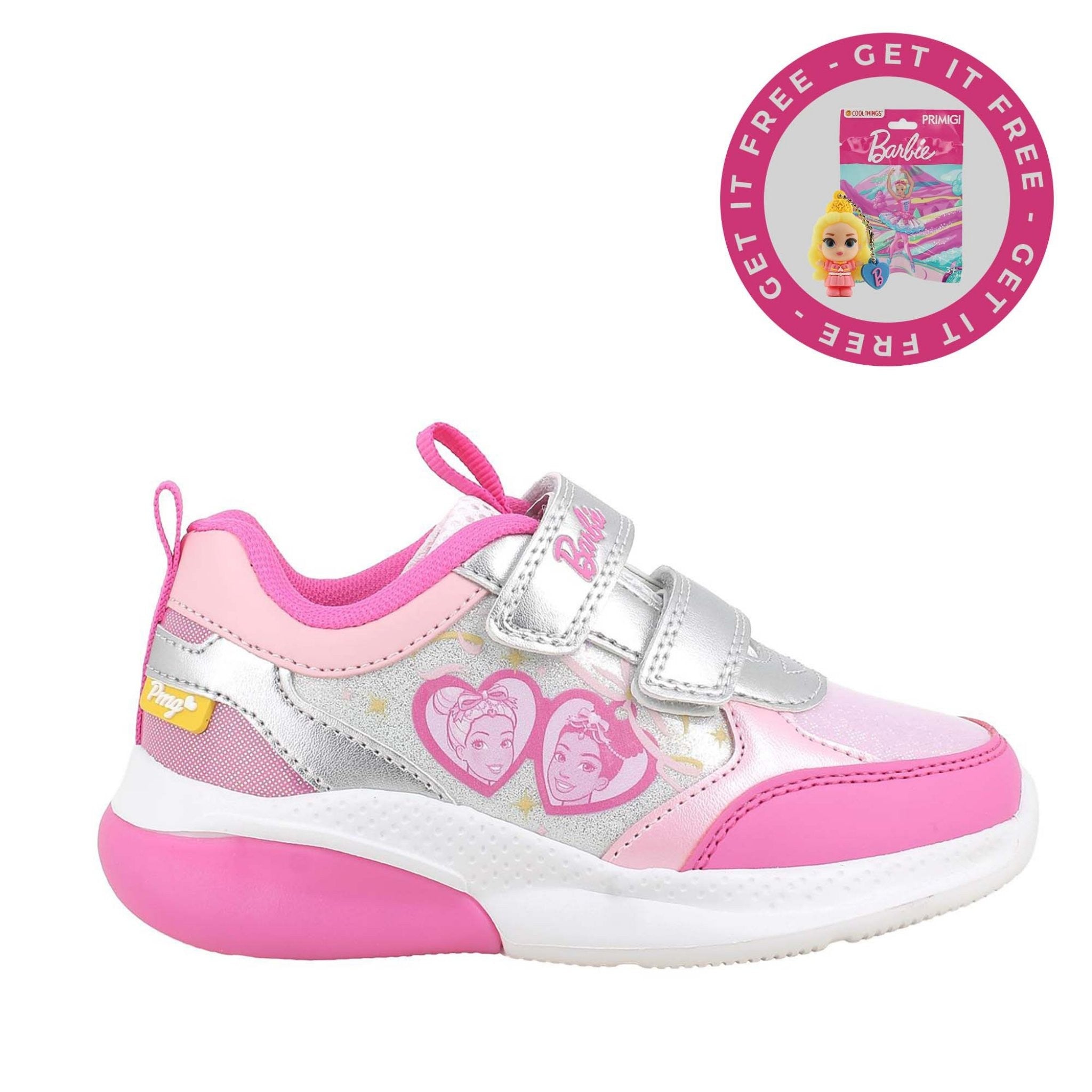 Sneakers da bambina argento e fuxia con strap barbie