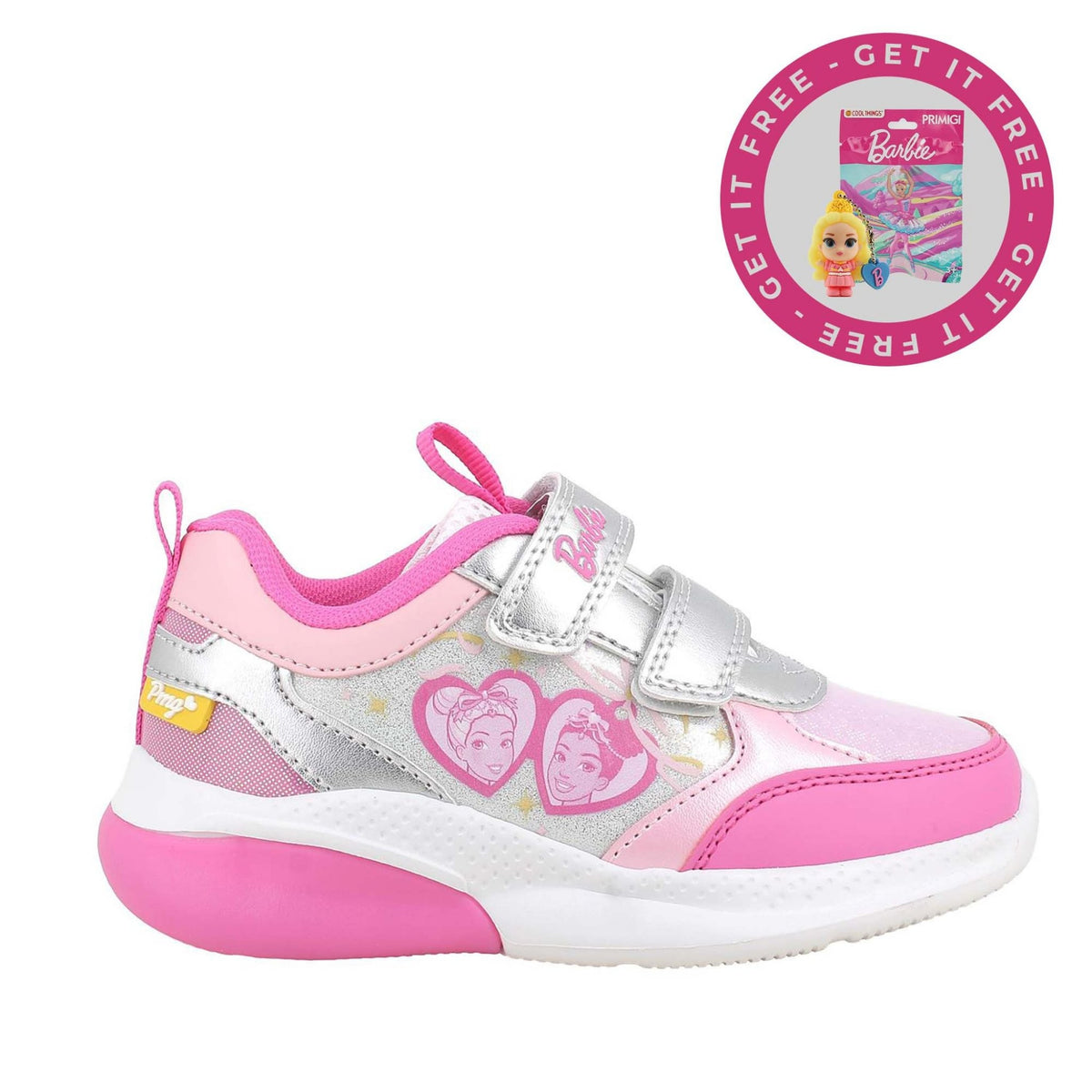 Sneakers da bambina argento e fuxia con strap barbie