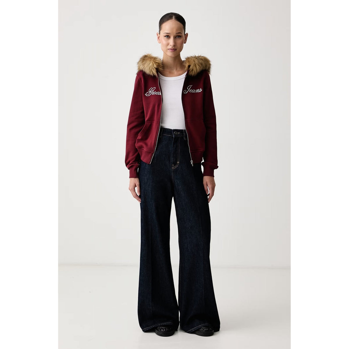 Guess - felpa con cappuccio guess in pelliccia sintetica