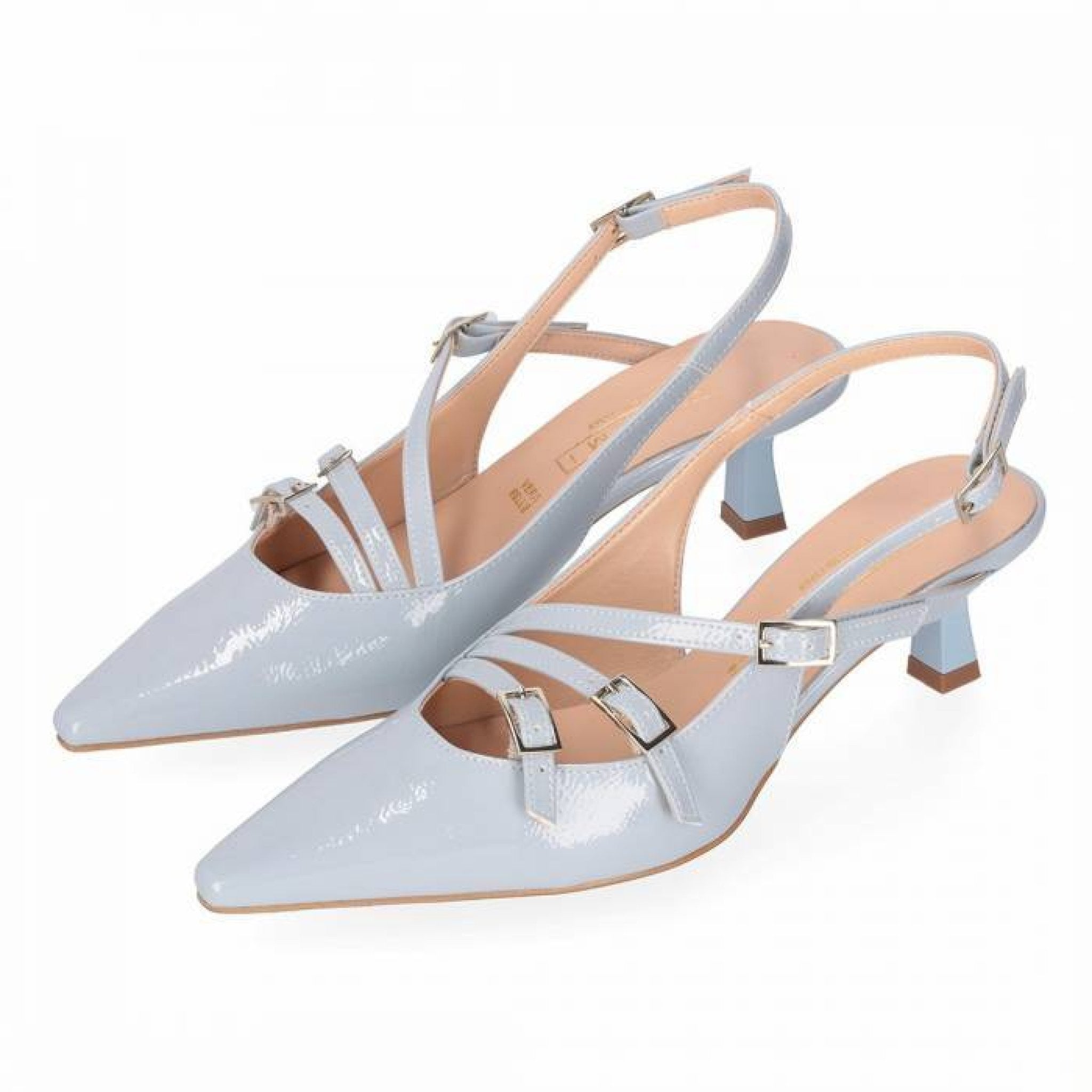 Slingback in vernice a punta con 3 cinturini
