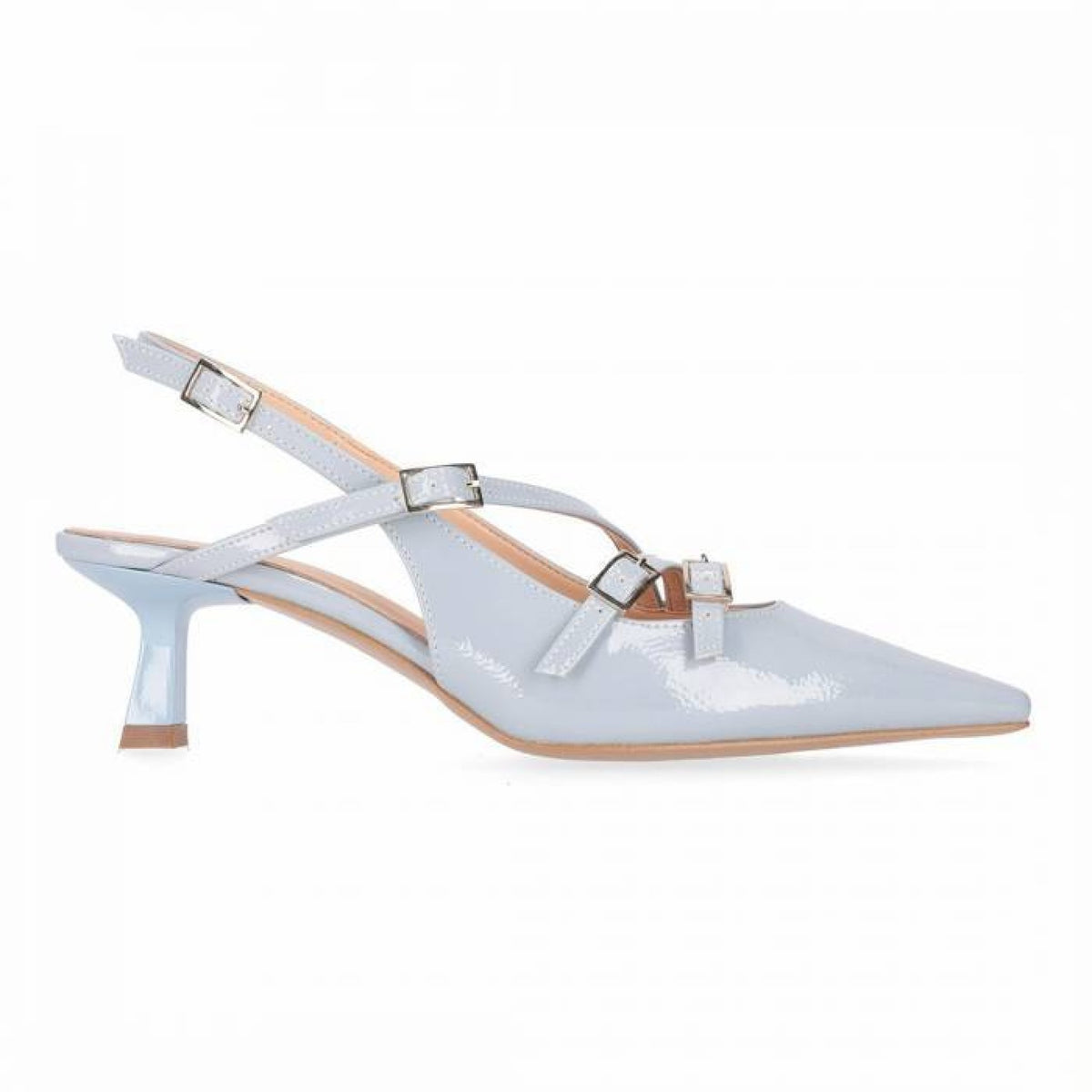 Slingback in vernice a punta con 3 cinturini