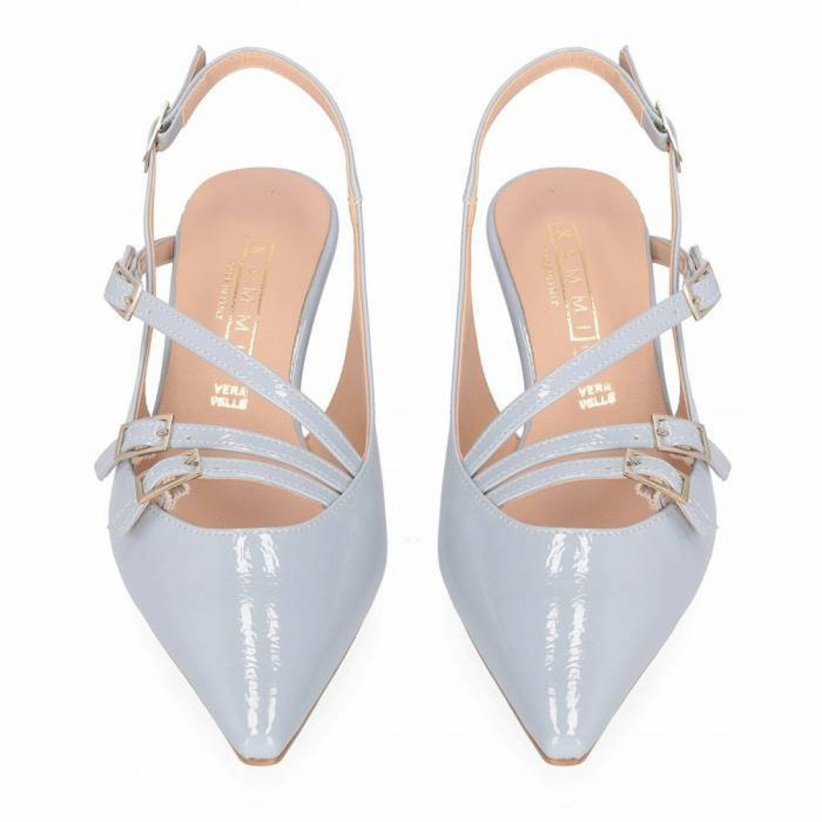 Slingback in vernice a punta con 3 cinturini