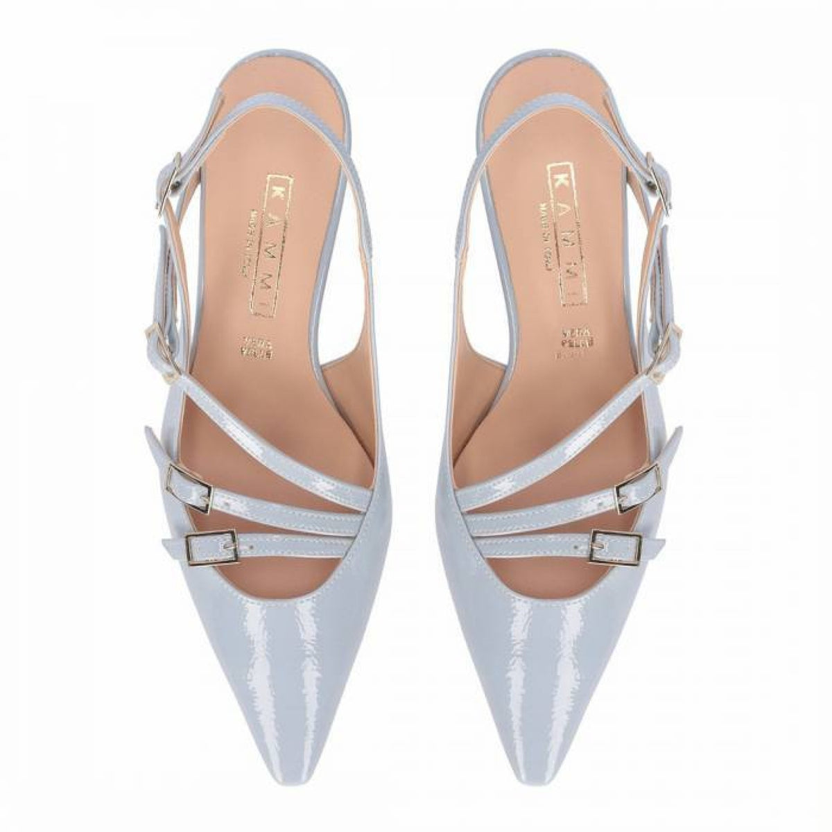 Slingback in vernice a punta con 3 cinturini