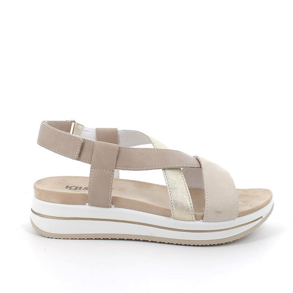 Sandalo con zeppa in pelle da donna