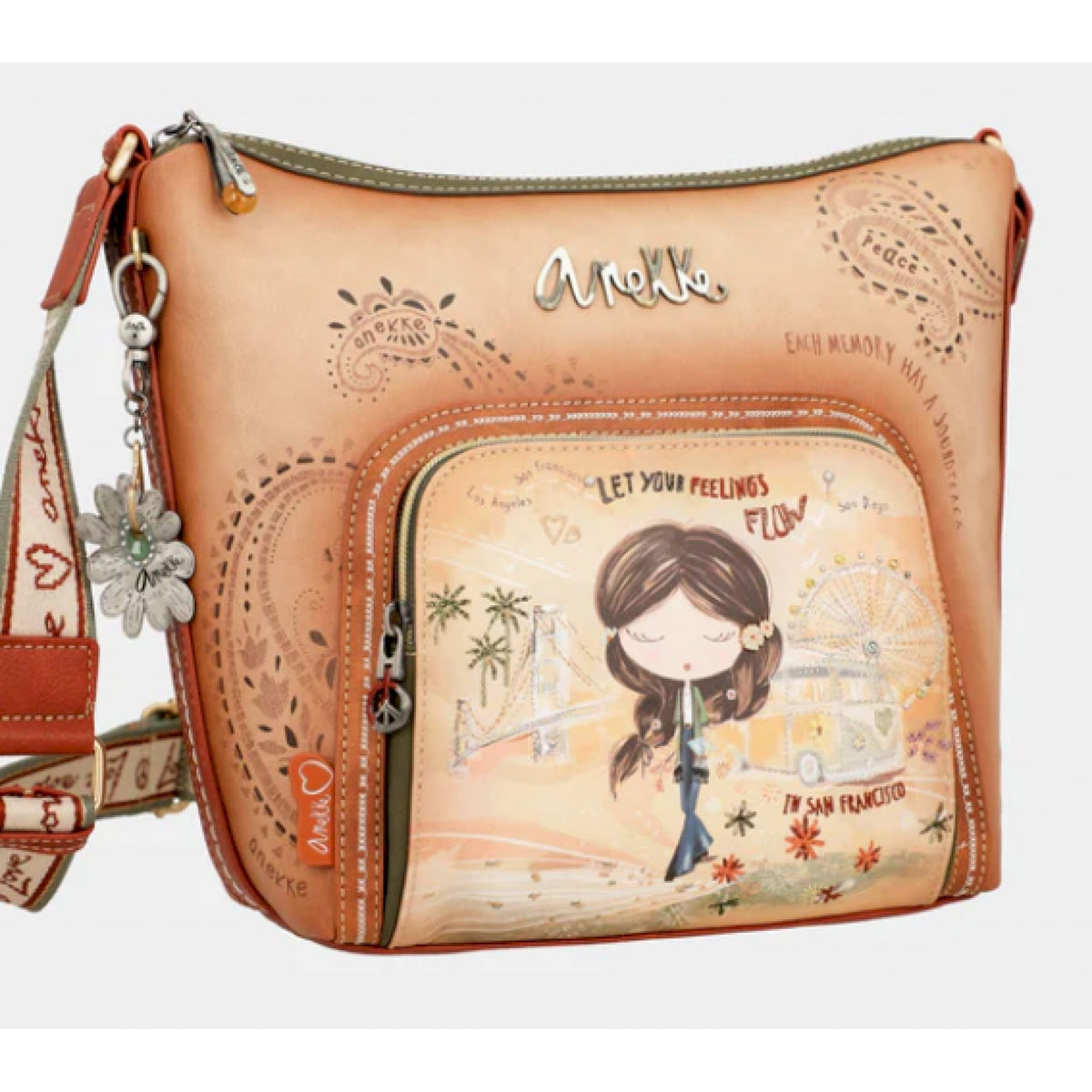 Anekke borsa a tracolla grande color cammello peace & love
