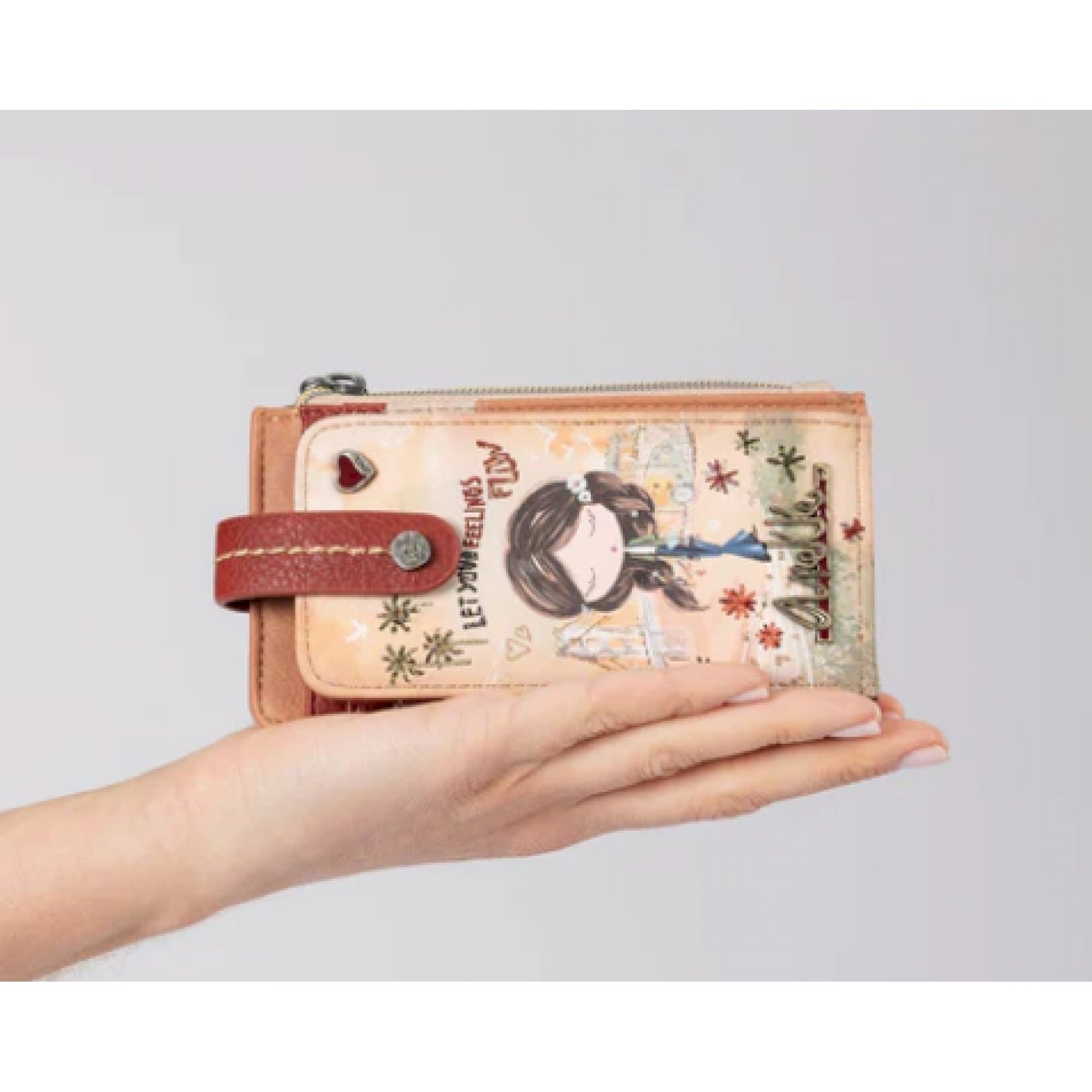 Anekke porta carte rfid cammello peace & love
