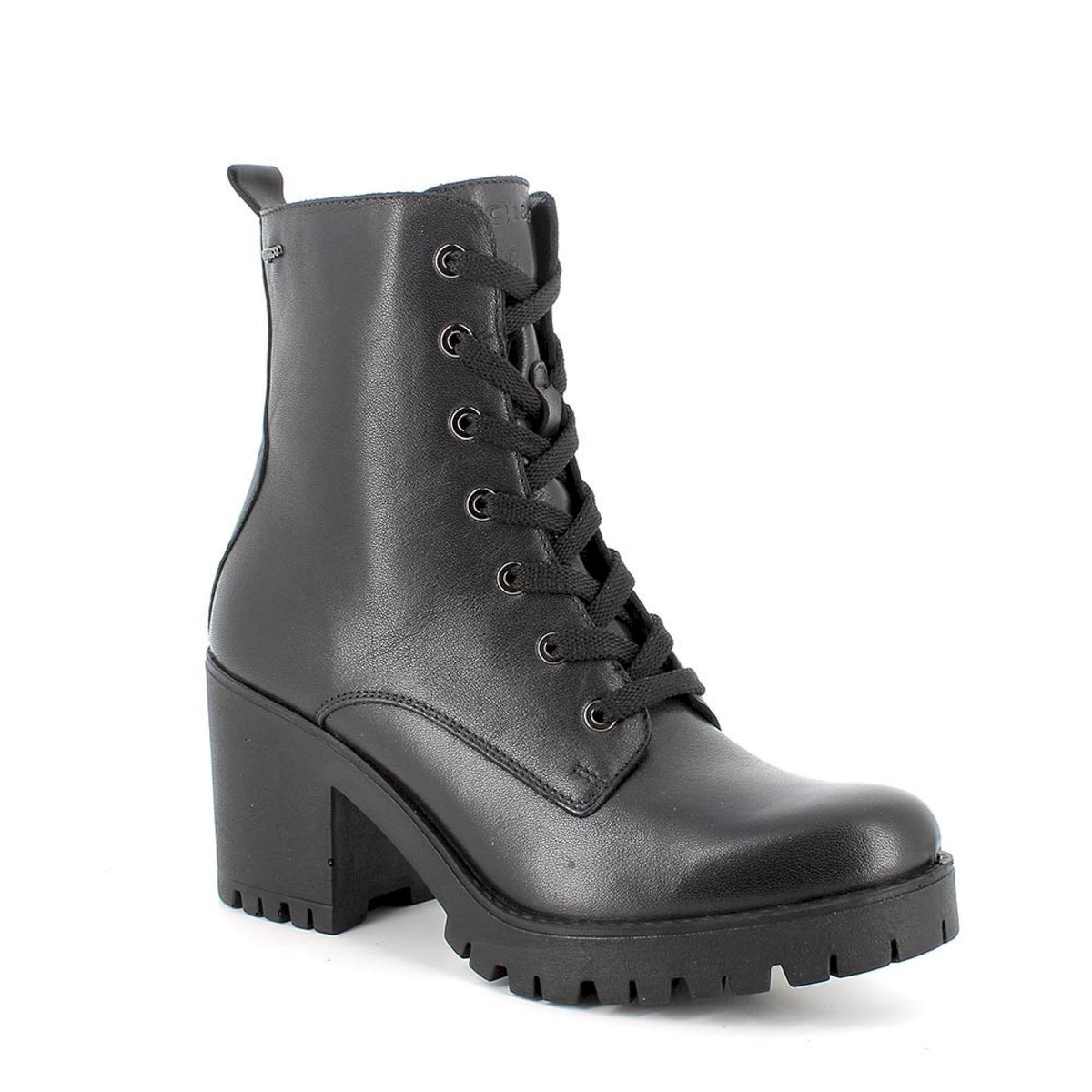 Anfibi con tacco in pelle da donna nero