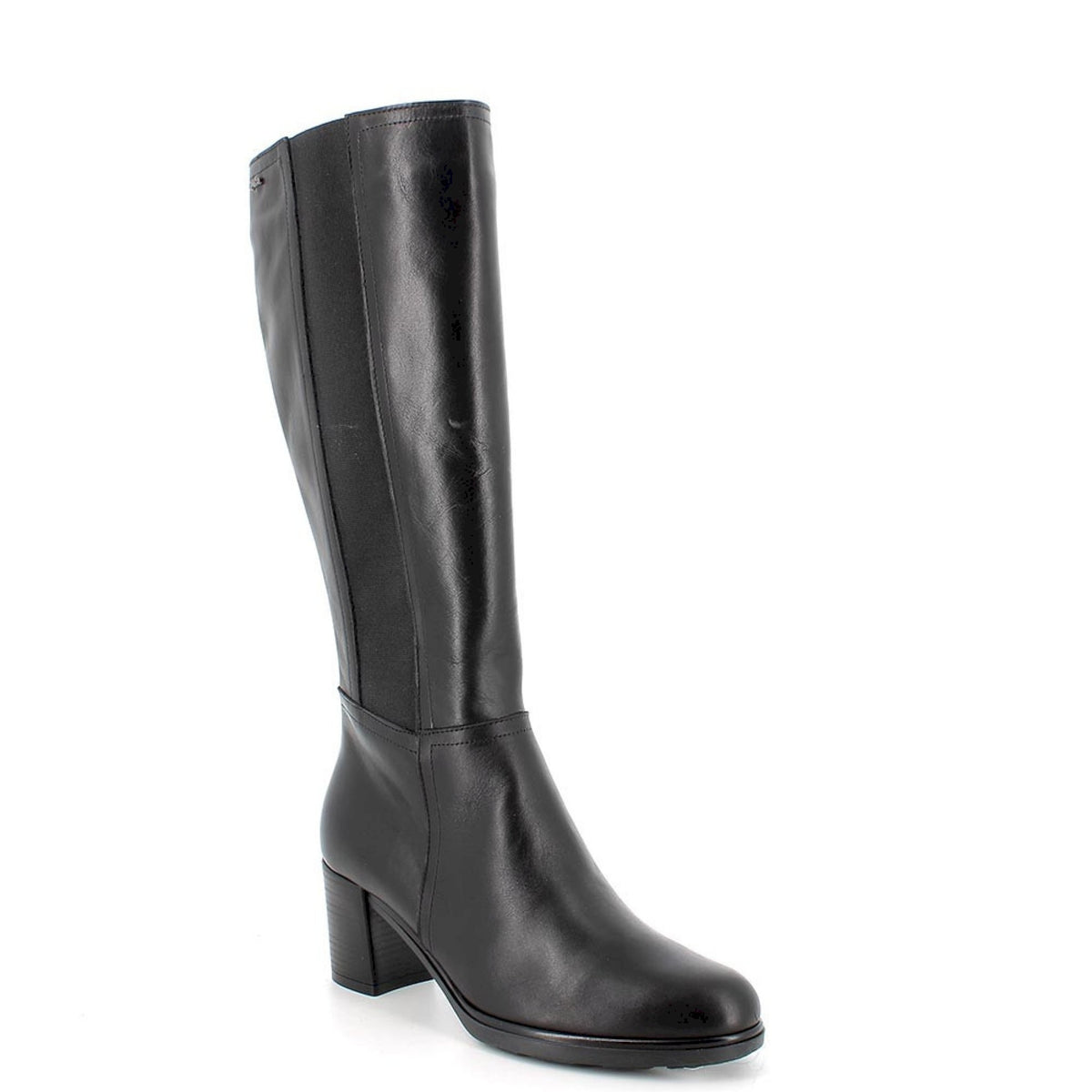 Stivali con tacco in pelle da donna nero