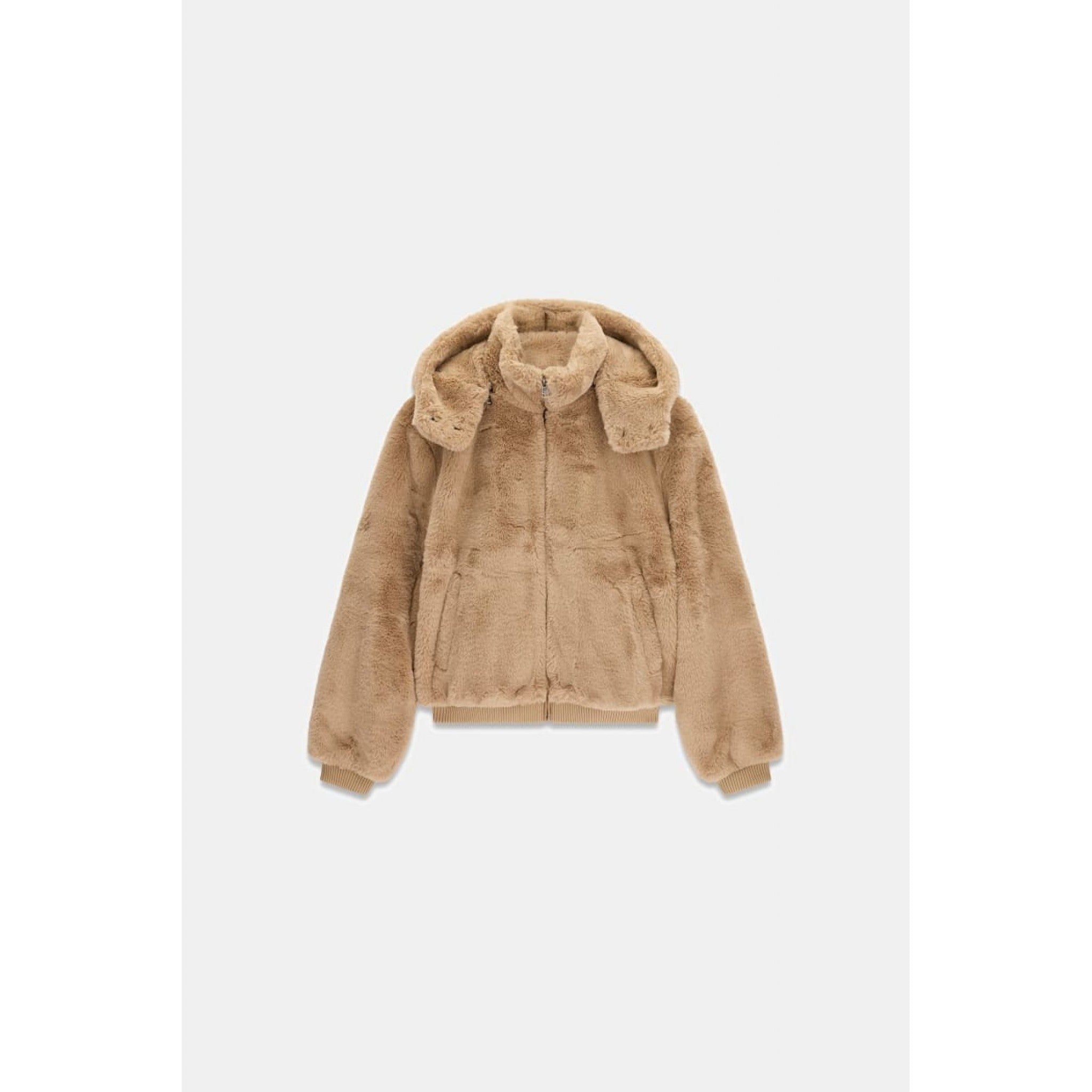 Guess - bomber con cappuccio guess in pelliccia sintetica