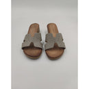 Ciabatta con tacco in pelle con fascia