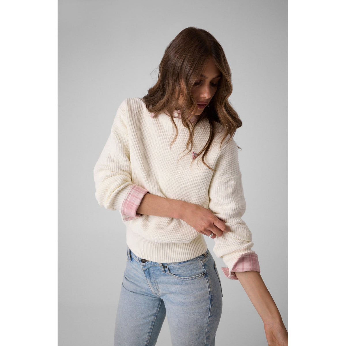 Guess - maglione con logo triangolo guess in cotone