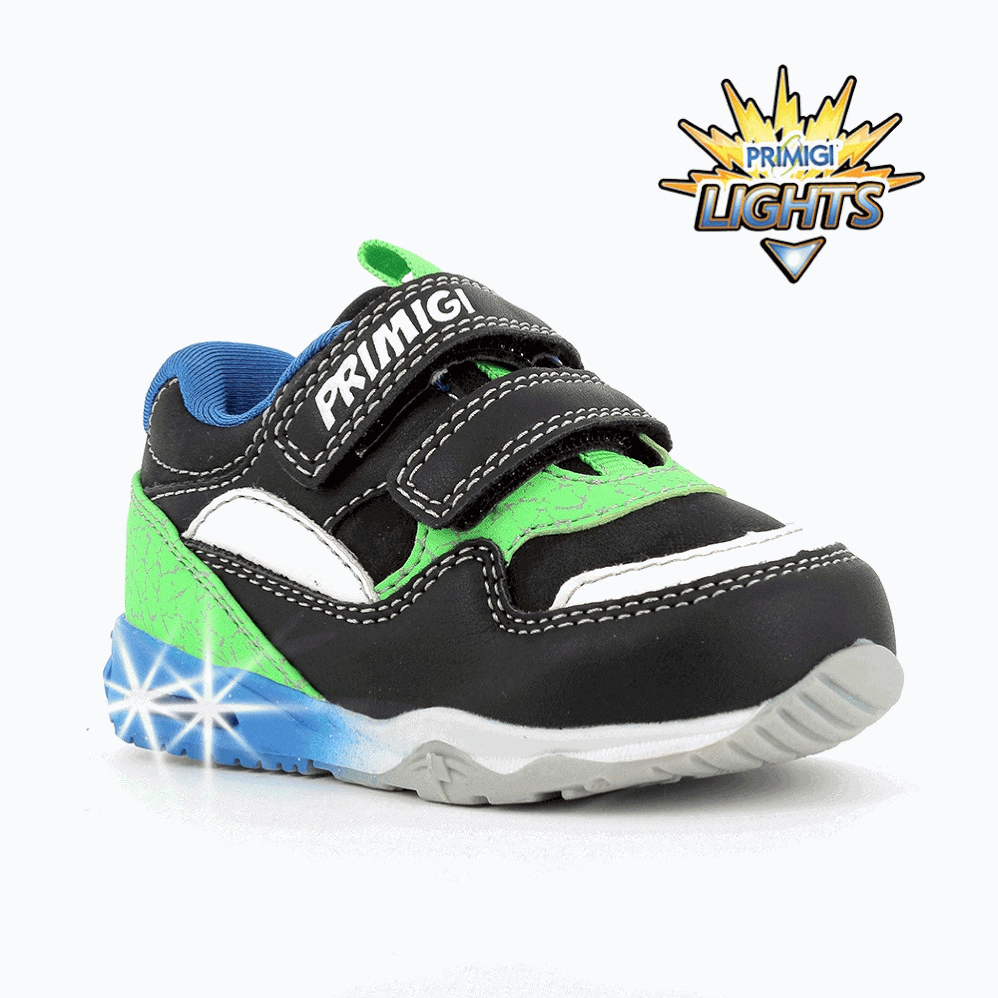 Scarpe primi passi con luci bambino verde nero