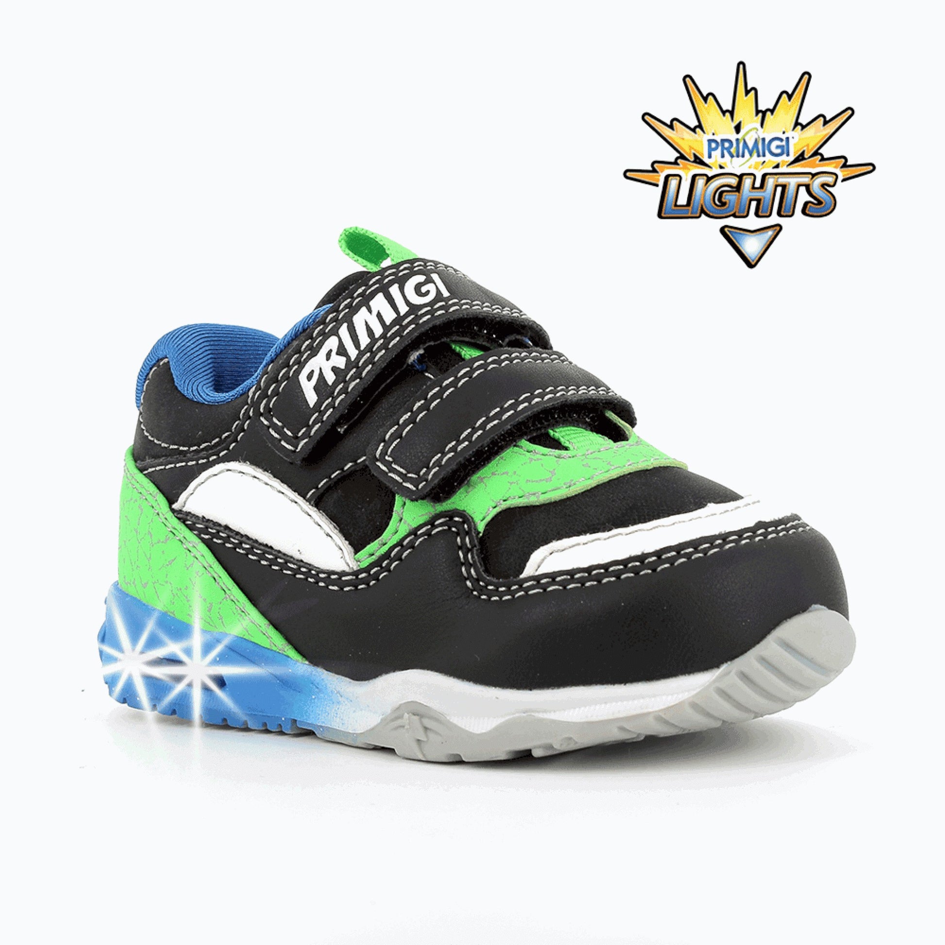 Scarpe primi passi con luci bambino verde nero