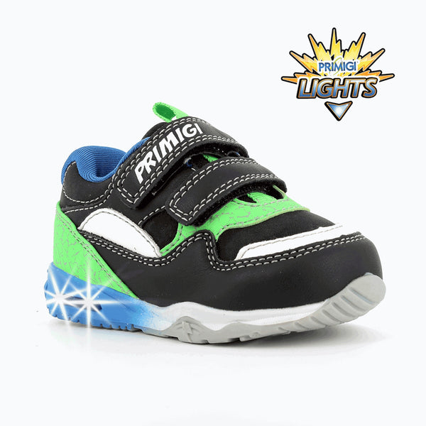 Scarpe primi passi con luci bambino verde nero